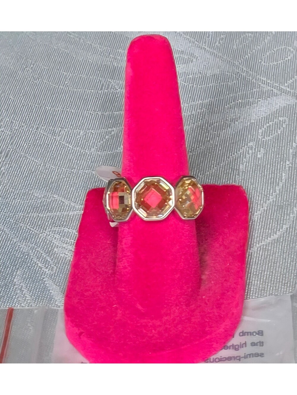 Gilded Grit Rhodium Plated Ring with Lemon Cubic Zirconia